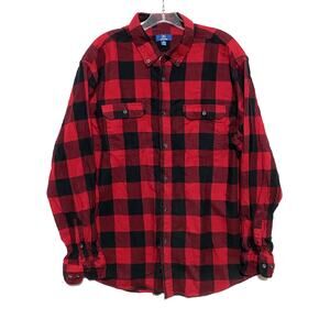 George Buffalo Plaid Red Black Flannel Button Shirt Mens XL 46-48 Lumberjack